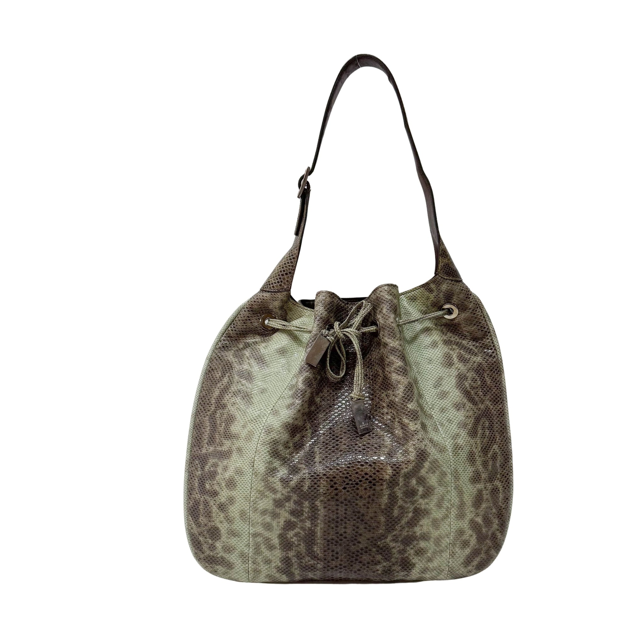 Green Python Leather Hobo Bag